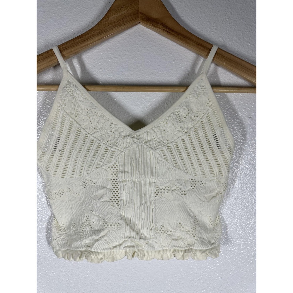Fornia Crop Top Womens Medium Large Ivory Lace Knit Bralette‎ Cami Adjustable